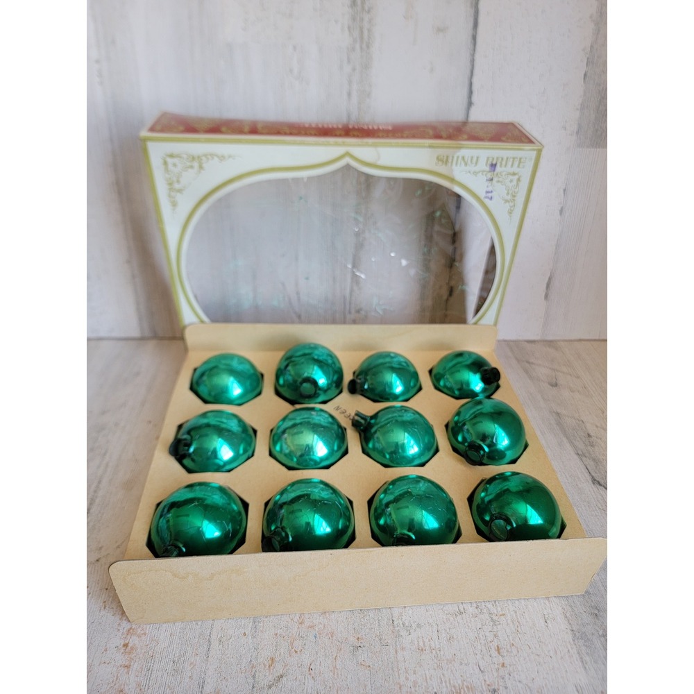 Shiny Brite green ball glass ornament Xmas set vintage home decor unique figure